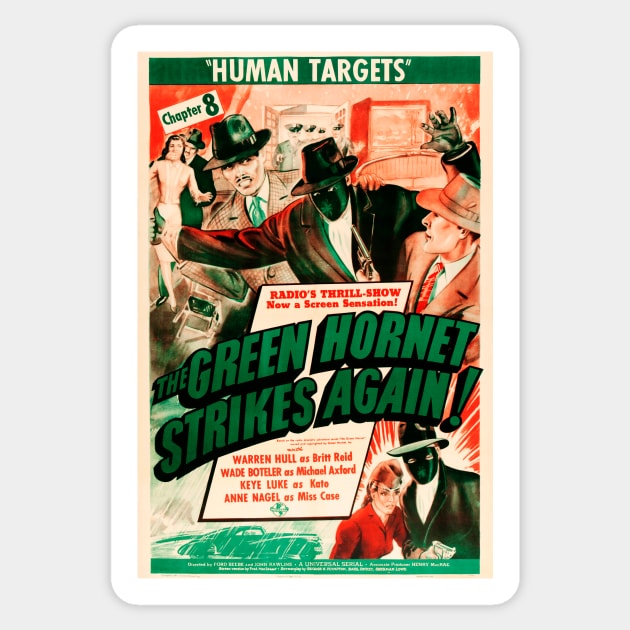 The Green Hornet Strikes Again! 1940 Vintage Hollywood Hero Movie Film Advertising Sticker by vintageposters